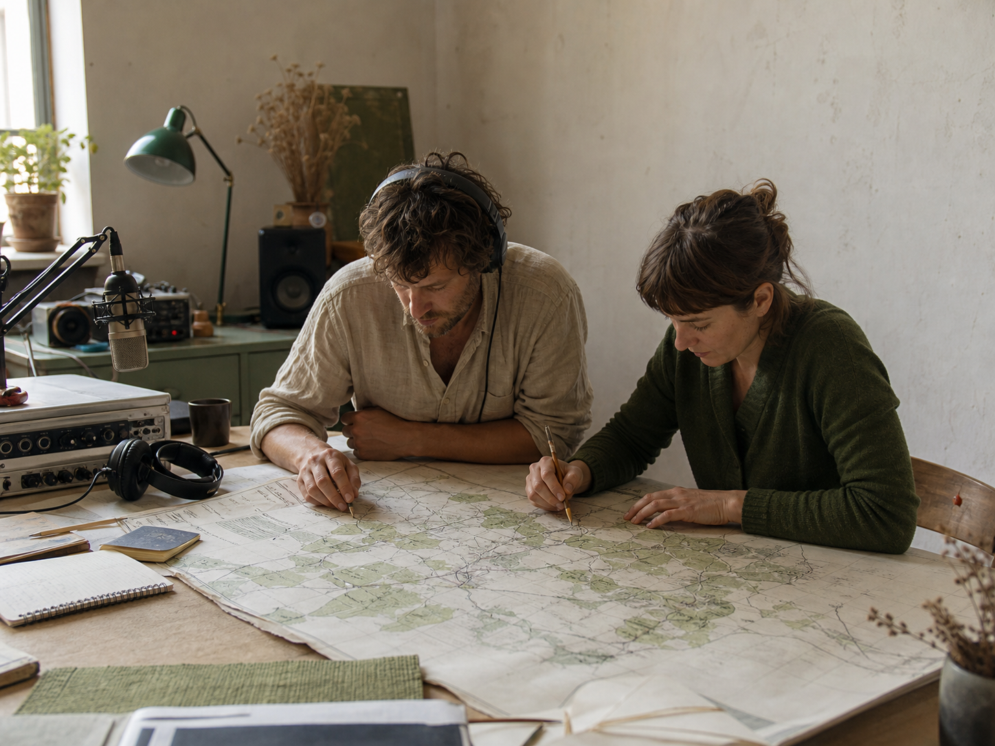 Équipe préparant une route de collecte sur une carte